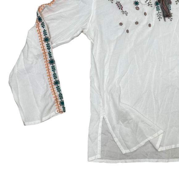 Raj Womens Blouse Embroidered Bohemian Tasseled Long Sleeve Top XL White Floral - Picture 7 of 10